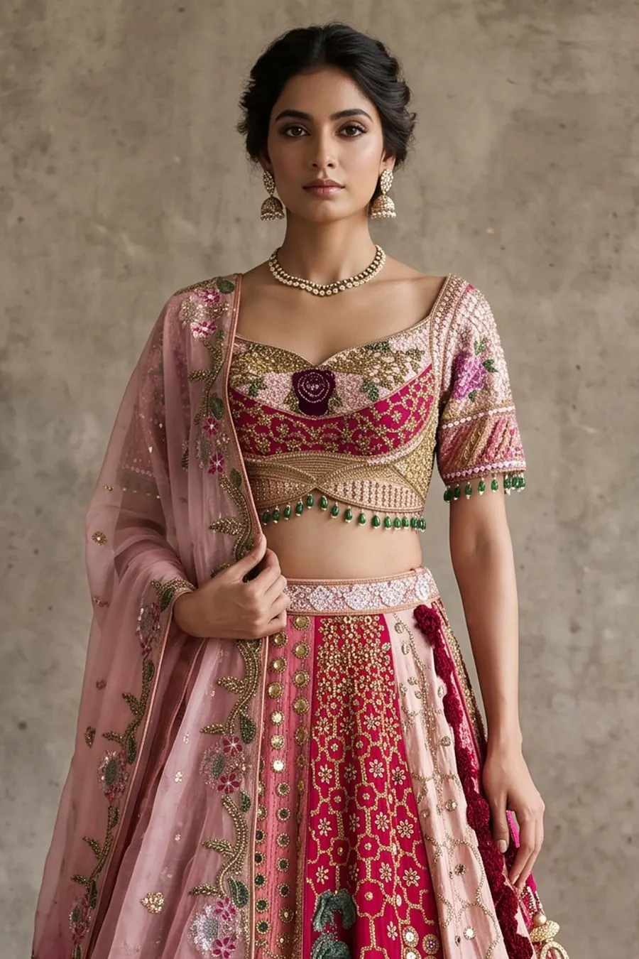 Pink shaded zari wedding lehenga