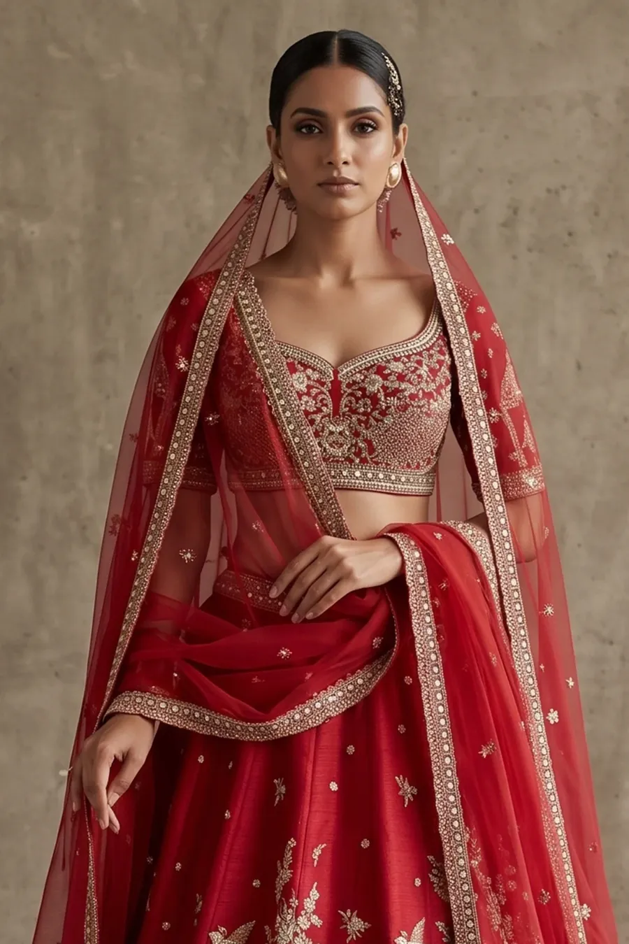 Red silk bridal lehenga