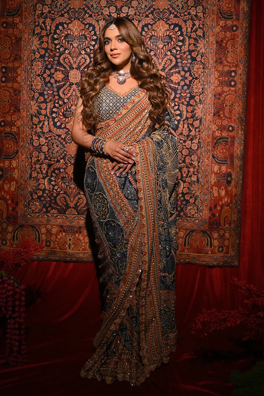 Multicolour printed sequins saree